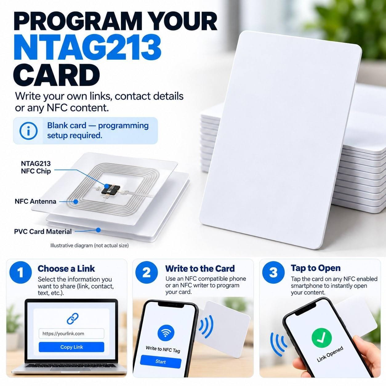 INDIGREEN NFC business cards, NTAG213 (144 bytes), blank printable and rewritable