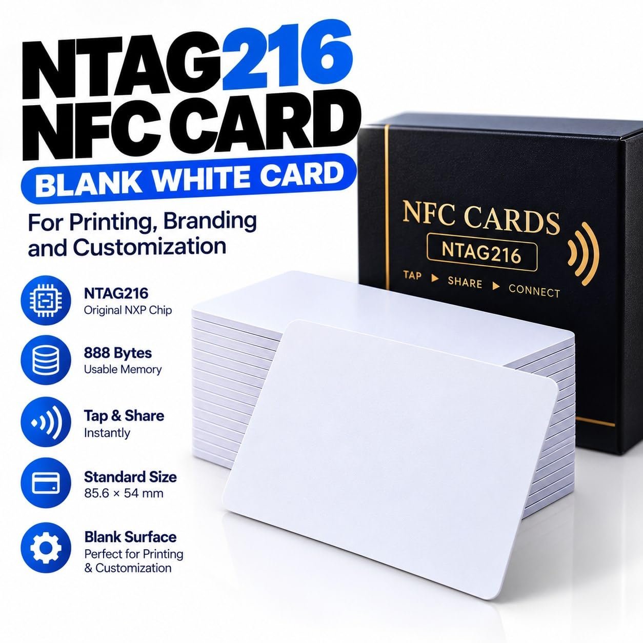 INDIGREEN NFC business cards, White, NTAG216 (888 bytes), blank printable and rewritable