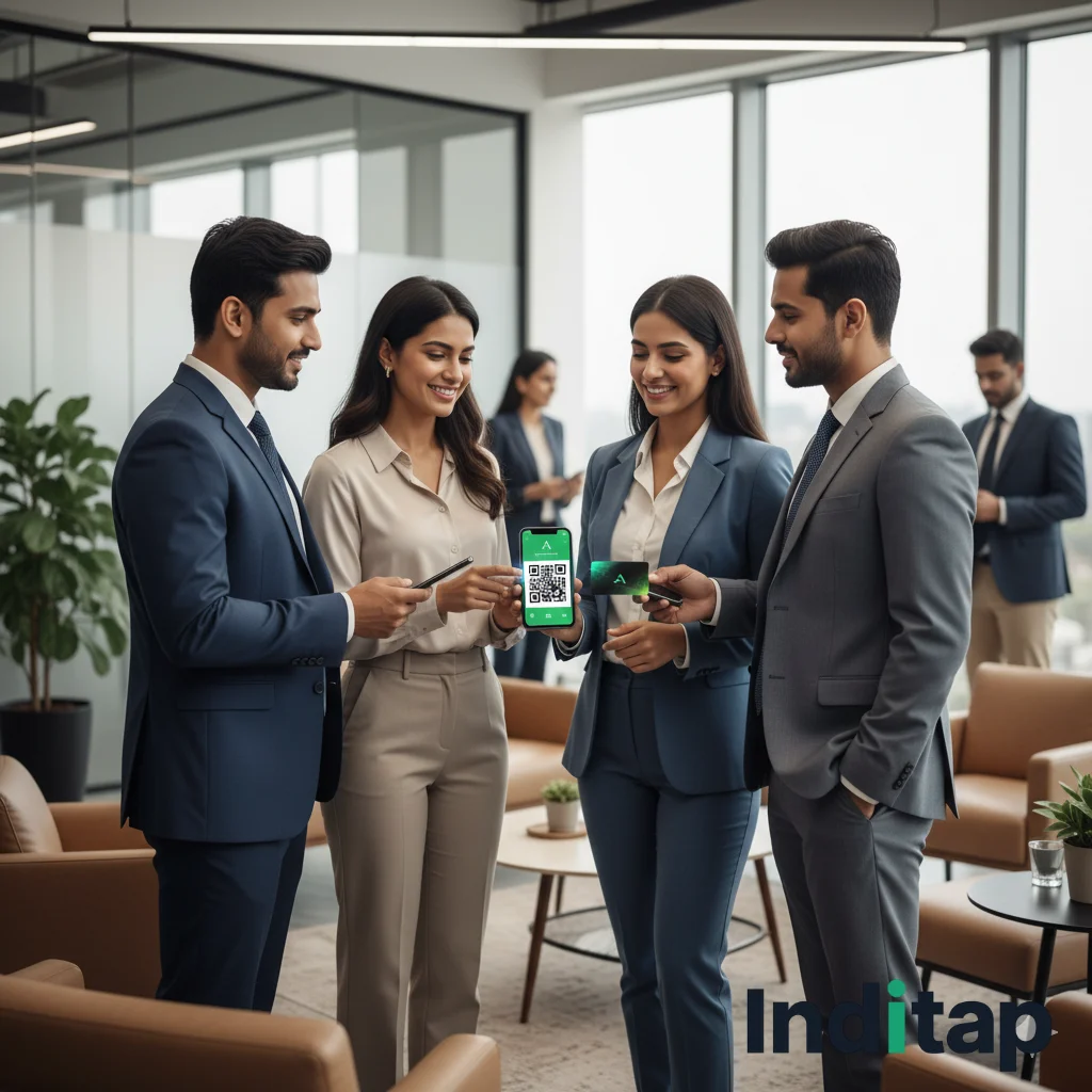 Team members exchanging Inditap cards